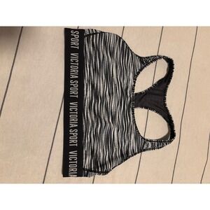 VICTORIA SPORT Sports Bra Black White Striped Racerback Activewear Top Size L